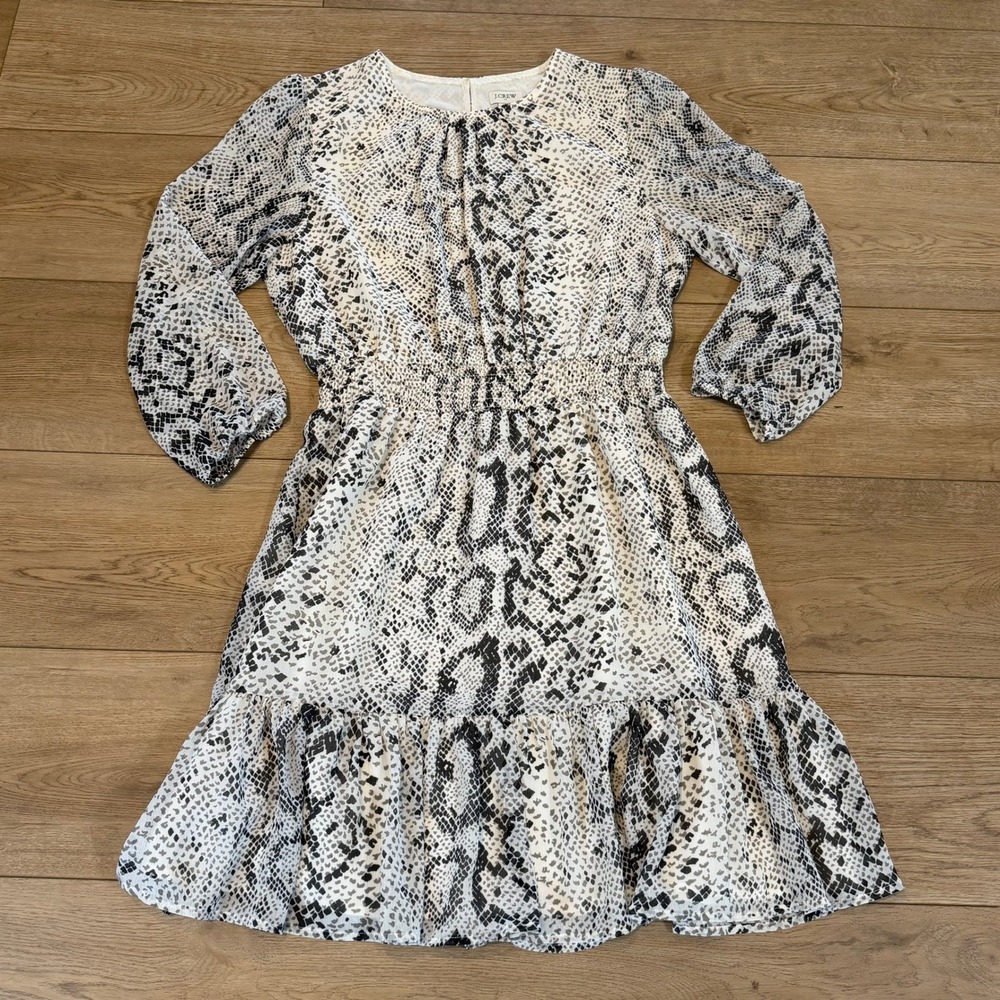 J.Crew Grey Snakeskin Print Smocked Waist Ruffle Hem Dress AK925 Small